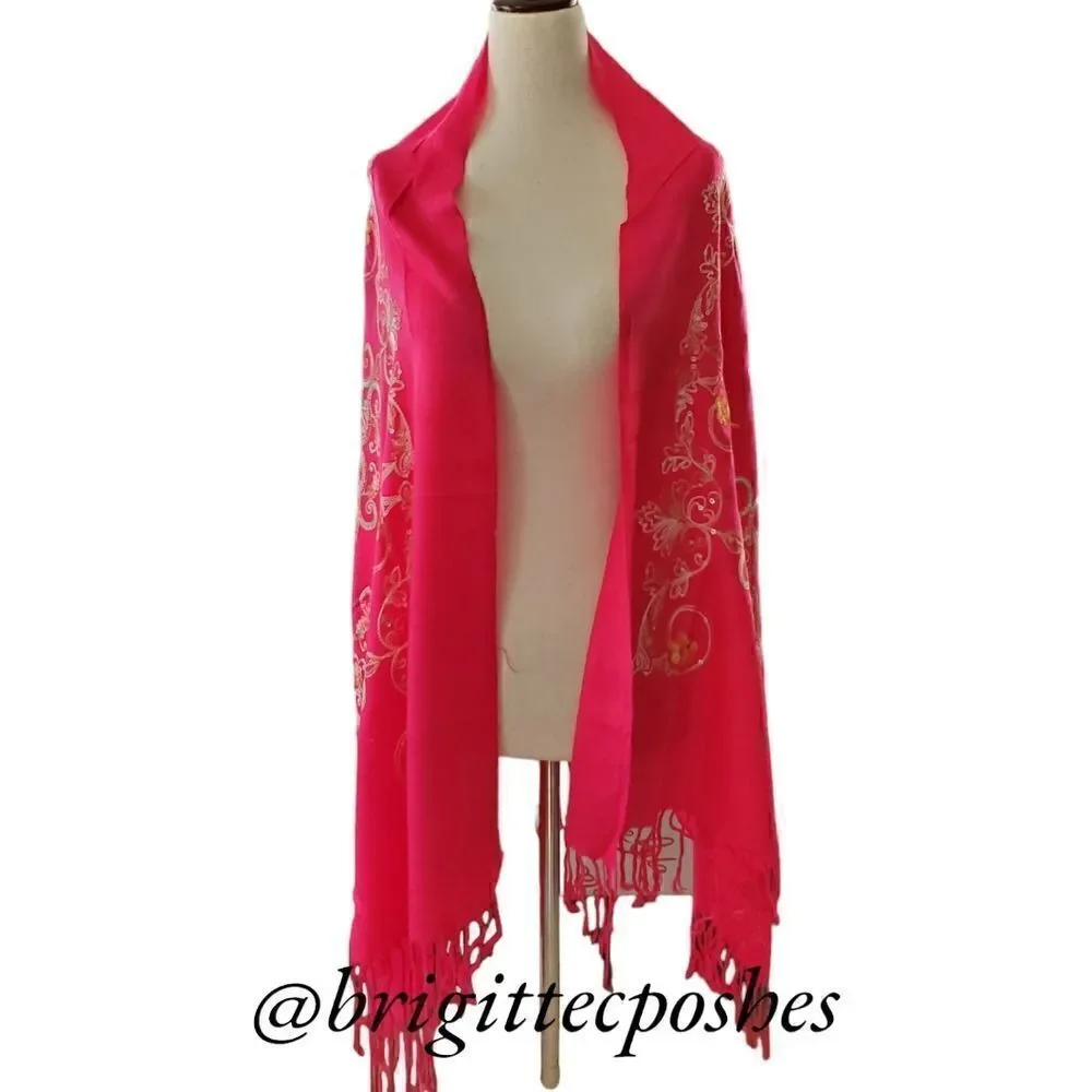 HANDMADE Embroidered Sequined Designed Pink Shawl